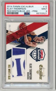 KLAY THOMPSON 2014 PANINI EXCALIBUR USA PATCH WARRIORS /25 LOGO GAME USED PSA 9 - Picture 1 of 2