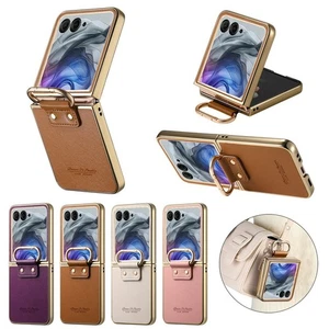 Folding Leather Flip Buckle Ring Holder Case For Motorola Razr 60 Ultra 50 Cover - Picture 1 of 15