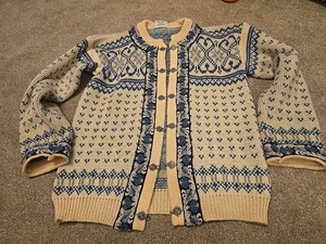 Vintage Gann Sporty Cardigan Norwegian Sz 48 Blue Wool Large Nordic - Picture 1 of 14