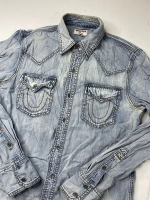 True Religion Western Blue Denim Long Sleeve Button-Up Shirt Mens Size Large - Image 1 of 4