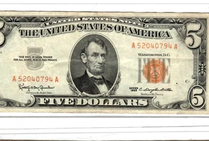 $5 "UNITED STATES NOTE" 1963  (ALTERED)   $5  1963 (YELLOW)  UNITED STATES NOTE - Picture 1 of 3