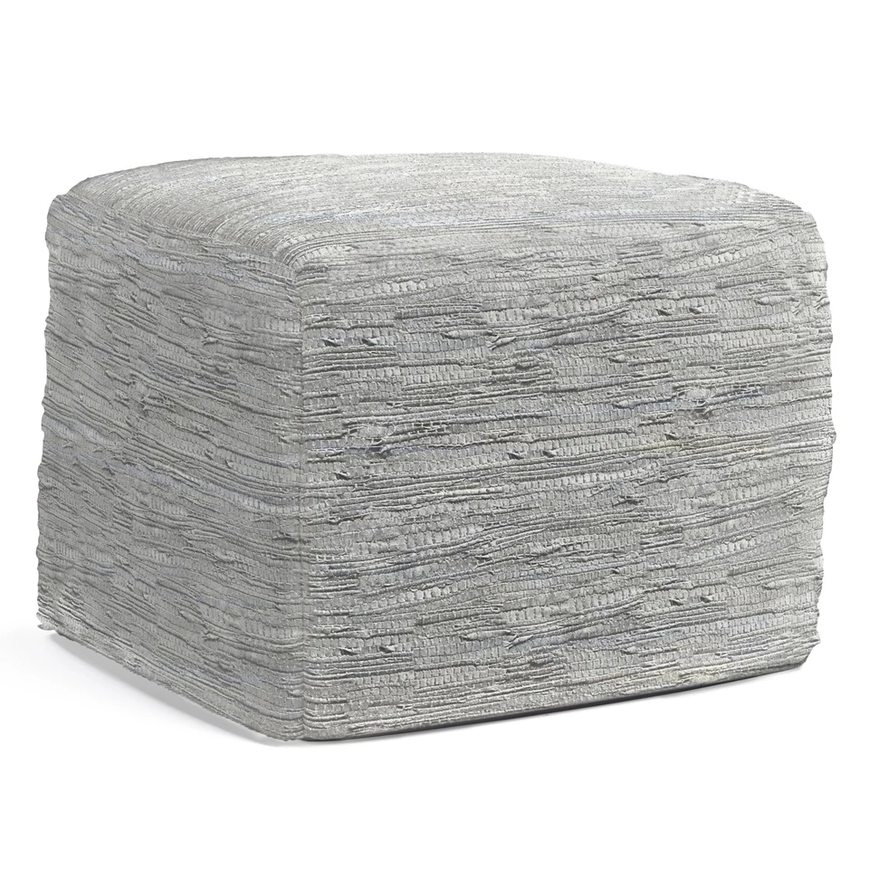 Simpli Home Fredrik 18" Square Transitional Woven Leather Pouf in Cream