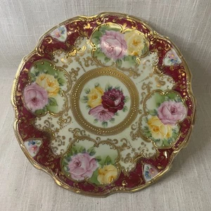 Antique Royal Kinran Nippon Moriage Plate Gold Gilt Ornate Floral Rose 9.5 Inch - Picture 1 of 10