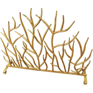 Pantalla de chimenea de metal abierta de hierro con rama de rama dorada panel plano - Imagen 1 de 5