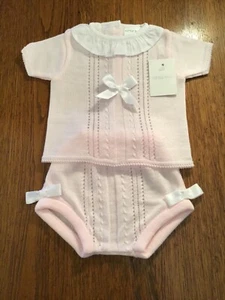 💗 BABY GIRLS SPANISH STYLE FINE KNIT PINK SET 3 /6 MONTHS BNWT - Picture 1 of 1