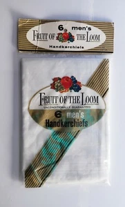 NIP Vintage 80s Pack Of 6 Fruit Of The Loom Mens Handkerchiefs Cotton White - Picture 1 of 2