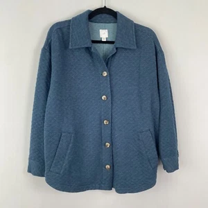 J. Jill Quilted Jacket Blue Size Petite Medium PM Shacket Pockets Cotton Blend - Picture 1 of 9
