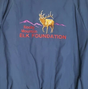 Vintage Rocky Mountain Elk Foundation bestickte blaue Birdie-Jacke Lg hergestellt in den USA - Bild 1 von 5