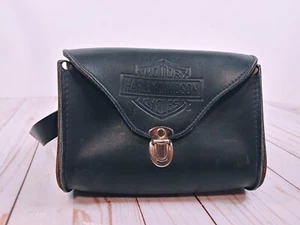 Harley Davidson Bag Black Leather Small Barrel Crossbody Push Lock Flap USA - Picture 1 of 16