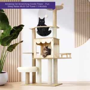 Pawzee Multi Tier Cat Scratching Tower | Sisal Cat Condo Scratching Posts - Picture 1 of 13