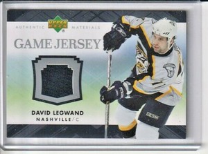 David Legwand  2007-08 Upper Deck Game Used Jersey Card