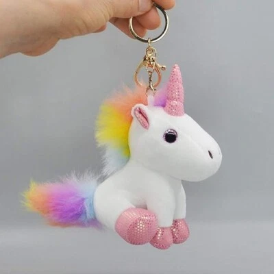 Plush Unicorn Key Clip School Backpacks Pendant Key Ring key chain kids soft toy - Image 1 of 4
