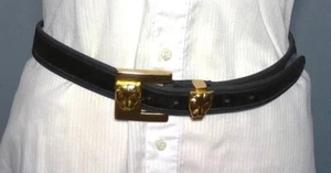 Vintage Women's Leather Belt with Gold Cougar Buckle - Black - 39 Inches - Picture 1 of 4
