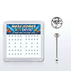 1-10 Set 22g (0.6mm) Silver Simple Nose Bone Studs 1.5mm Clear Crystal Top USA - Picture 1 of 1