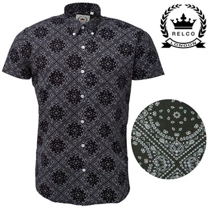 Camisa Relco Para Hombre Blanca y Negra Floral Manga Corta Cuello Abotonado Años 60 Mod  - Imagen 1 de 1