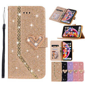 Glitter Wallet Case Card Women Flip Cover for iPhone 15 14 13 12 11 Pro XR SE 8