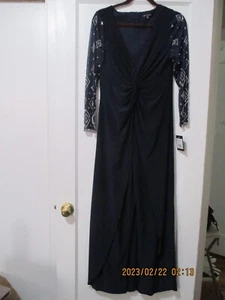 MARINA + MARINEBLAU + PERLENLANGARM + TRIKOT + KLEID / KLEID / HOSE + V-AUSSCHNITT + GRÖSSE 8 + NEU - Bild 1 von 24