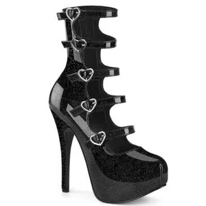 Burlesque Style Pin-Up Cabaret Glitter Heart Designs Platform Booties - Picture 1 of 12
