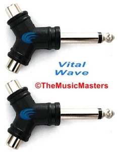 (2) 1/4" Male Mono Plug to Dual RCA Jacks (F) Audio Cable Cord Adapters VWLTW - Picture 1 of 8