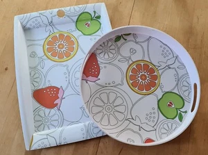 Serviertablett rund und rechteckig mit Obstmuster - Bild 1 von 3