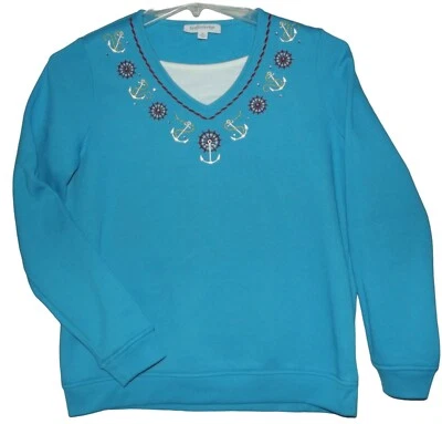 Sudadera Breckenridge Mujer Talla Mediana Azul Ancla Náutica Estrás Crew Foto 1 de 4