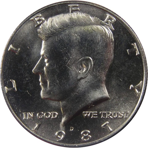 1987 D Kennedy Half Dollar BU Uncirculated Mint State 50c US Coin Collectible Cover