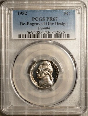 FS-404 1952 Jefferson Nickel PR67 Re-Engraved Obv Design PCGS # 36842825 + Bonus - Image 1 of 2