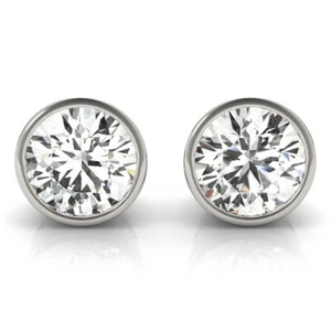 D/VVS 1,00 CT im Labor gezüchtete runde Diamant-Einfassung Ohrstecker in Gold & Platin - Bild 1 von 57