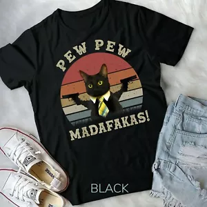 Cat Vintage PewPewPew Madafakas Cat Crazy Pew Vintage Unisex Form T-Shirt - Picture 1 of 11