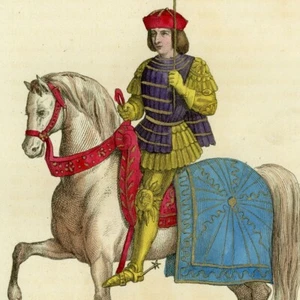 Charles VII le Victorieux Costume Roi de France Gravure originale aquarelle XIXe - Imagen 1 de 3
