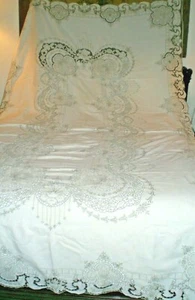 Vintage Madiera Schnitt Arbeit Tischdecke 66" x 112" mit 12 SERVIETTEN - Bild 1 von 10