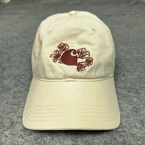 Carhartt Mens Hat Strap Back Beige Canvas Floral Logo Workwear Cap Outdoors Gorp - Picture 1 of 7