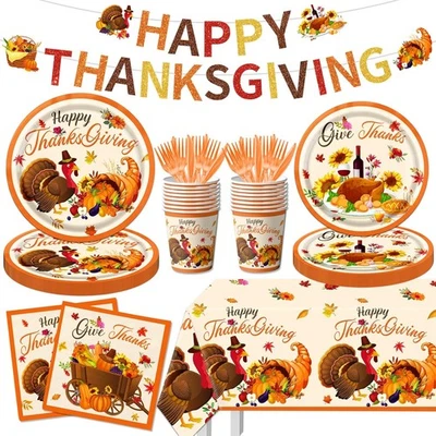 Thanksgiving Party Supplies Tableware Set, 142Pcs Turkey Thanksgiving Plates and - Image 1 of 4