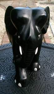 LARGE [2.75 kgs]  ANTIQUE  CEYLON EBONY  HAND CARVED WOODEN ELEPHANT - Picture 1 of 4