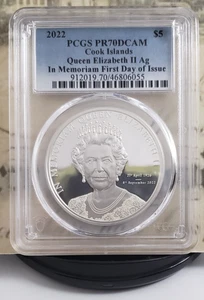 $5 Islas Cook 2022 - Memoriam Reina Isabel II Plata Prueba PCGS PR70DCAM 55 - Imagen 1 de 6