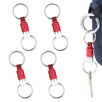 Paquete de 4 Llaveros de Liberación Rápida, Aluminio Desmontables Rojo y Plateado Foto 1 de 4