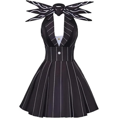 Jack Skellington Cosplay Costume Women Black Striped Christmas Dress Outfit - Image 1 of 4