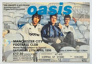 Boleto de concierto Oasis original usado Manchester City Football Club 27 de abril de 1996 - Imagen 1 de 1