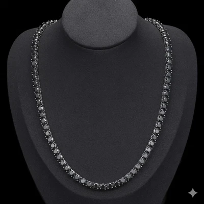 20TCW Round Lab Created Black Diamond Men's Tennis Necklace 14k Black Gold Over - Image 1 of 4