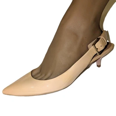 Calvin Klein Kitten Heels LUKA Cream Color Leather Back Strap Pumps Size 8.5 - Image 1 of 4