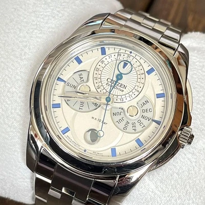 Citizen Eco Drive Moon Phase Complication Watch BU0011 55A 43mm Silver Dial - Image 1 of 4