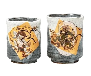 Nuova coppia tazze da tè Kutani Yaki Yunomi set tazze da tè verde giapponese Fujin Raijin - Foto 1 di 3