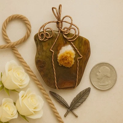 Colgante único envuelto en alambre con cristal de citrino #24 Foto 1 de 4