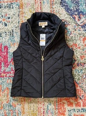 New! Michael Kors Small Black Puffer Quilted Vest Jacket Charm Women’s MSRP $125 - Image 1 of 4