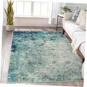 Modern Abstract 8x10 Area Rugs for Living Room, Washable 8' x 10' Blue/Grey - Picture 1 of 8