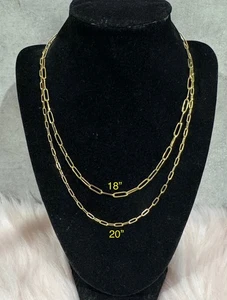 REAL 18k Gold Paperclip Chain Necklace and Bracelet - Picture 1 of 28