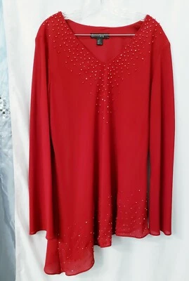 Blusa Dawn Joy Evening XL para mujer roja con cuentas manga larga fluida  Foto 1 de 4