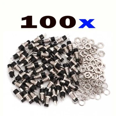 100x Black PBS-110 2Pin Momentary Normally Open 7mm Reset Push Button Switch - Image 1 of 4