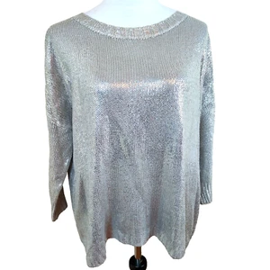 Club Monaco Womens Boat Neck Club Sweater Sz Medium Silver Metallic Shimmer Top - Picture 1 of 19