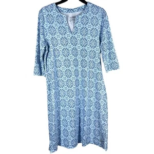 Hang Ten Womens Sz S Blue Shift Midi Dress Blue Medallion Print UPF50+ - Picture 1 of 7